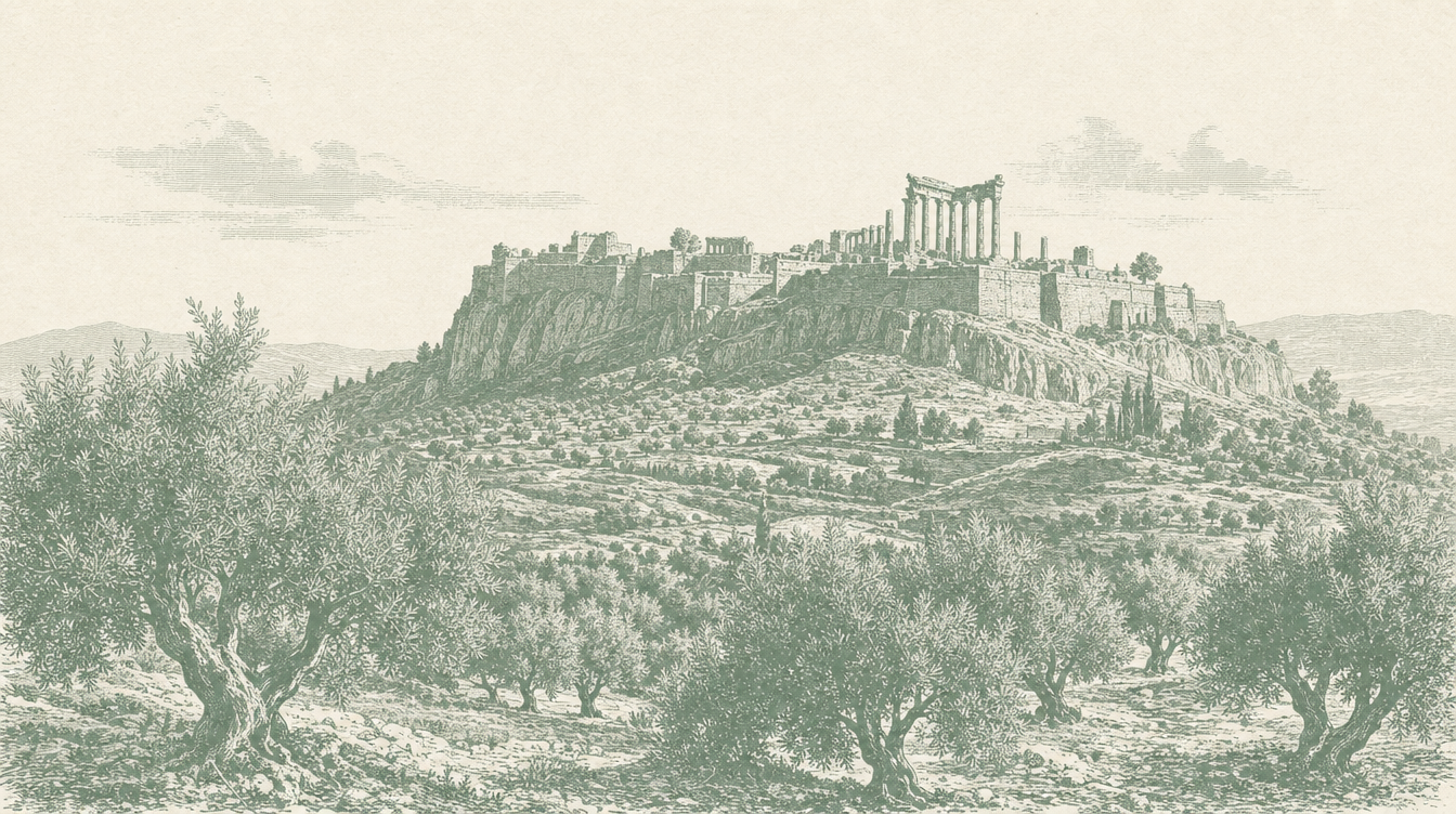 Zeytin bahçelerinin ardında Pergamon Akropolü